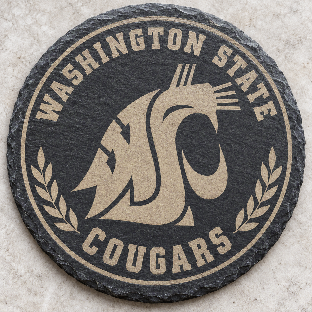 Washington State Cougars Engraved Round Slate Coaster
