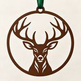 Brown powder-coated deer and antler metal ornament with cut-through face detail