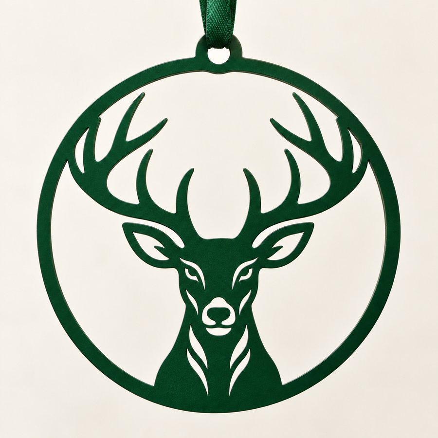 Deer and Antlers Metal Christmas Ornament