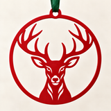 Red powder-coated deer and antler metal ornament with cut-through face detail
