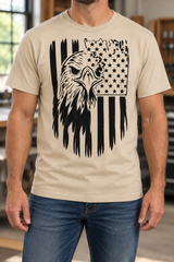 Eagle American flag sand T-shirt, worn front view
