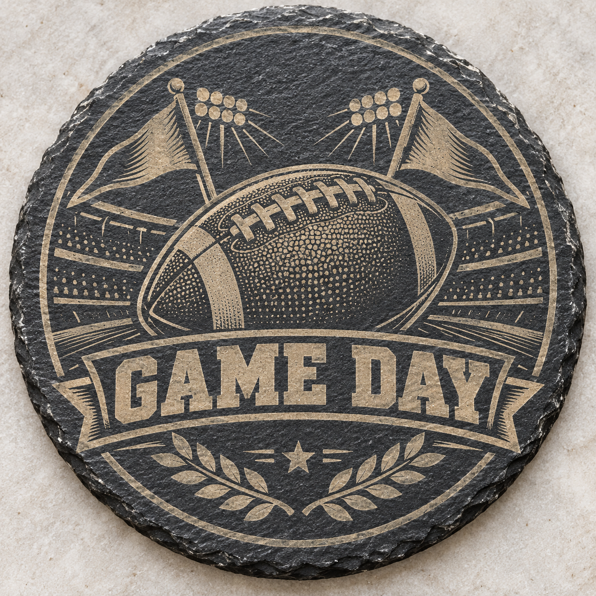 Game Day Engraved Round Slate Coaster