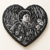Goonies Data design on an engraved heart slate coaster