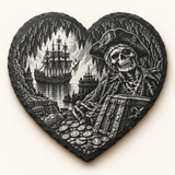 Goonies One-Eyed Willy design on an engraved heart slate coaster
