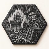 Goonies One-Eyed Willy design on an engraved hexagon slate coaster
