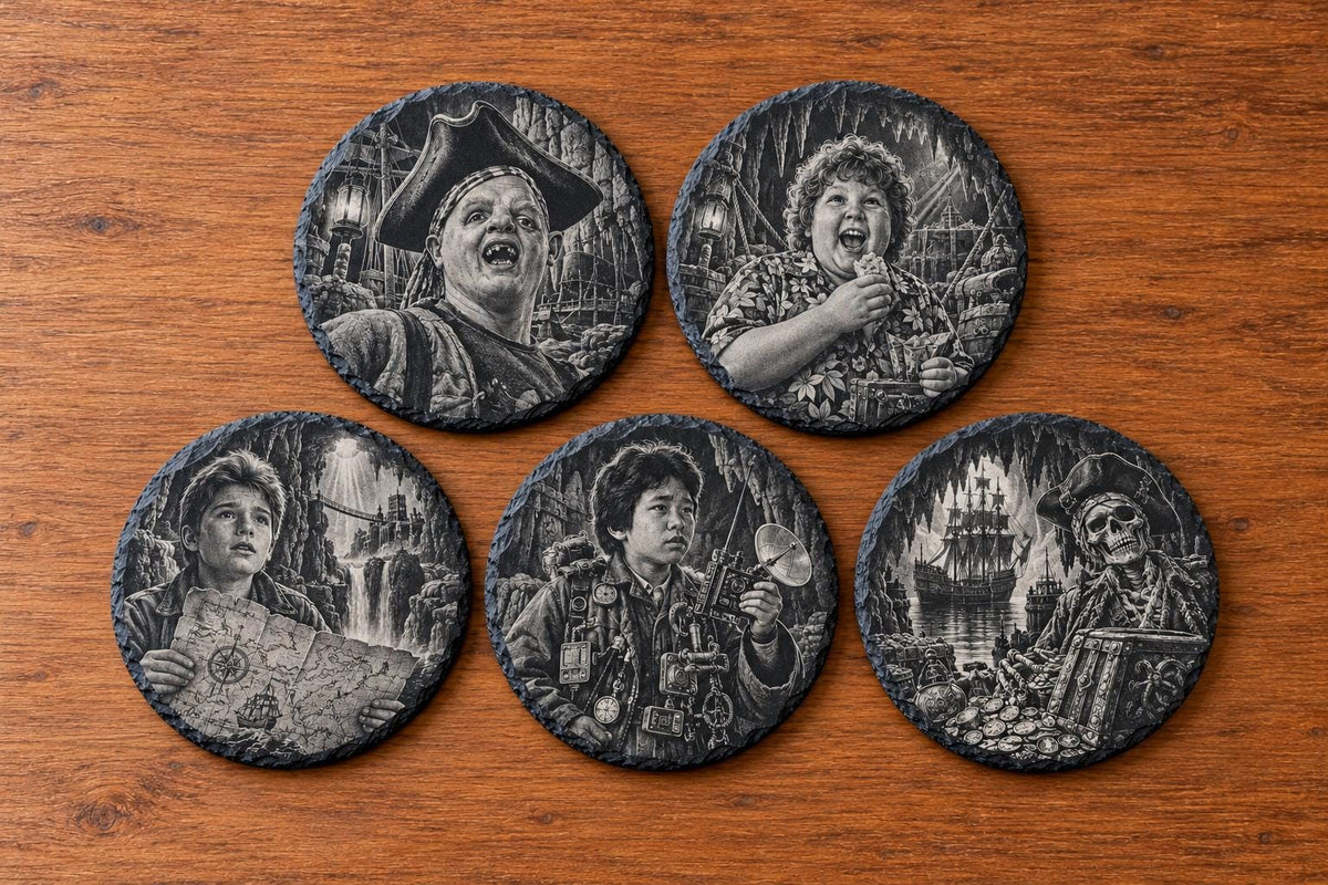 The Goonies Engraved Round Slate Coasters — Set of 5