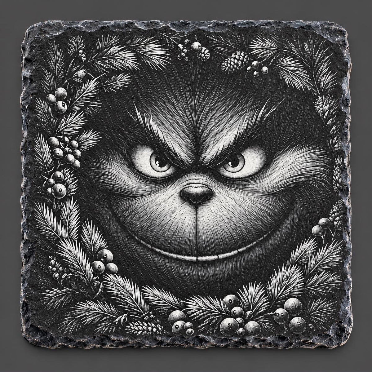 Grinch Engraved Square Slate Coasters — 1 - Close-up