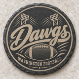 Washington Huskies engraved slate coaster — Dawgs script and football