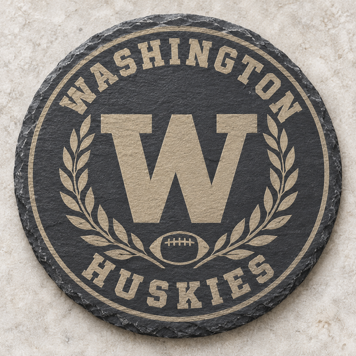 Washington Huskies engraved round slate coaster