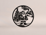 Santa and Christmas Village Round Metal Sign