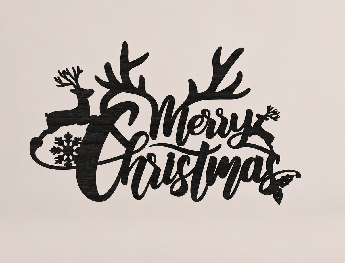 Merry Christmas Antlers and Deer Metal Sign