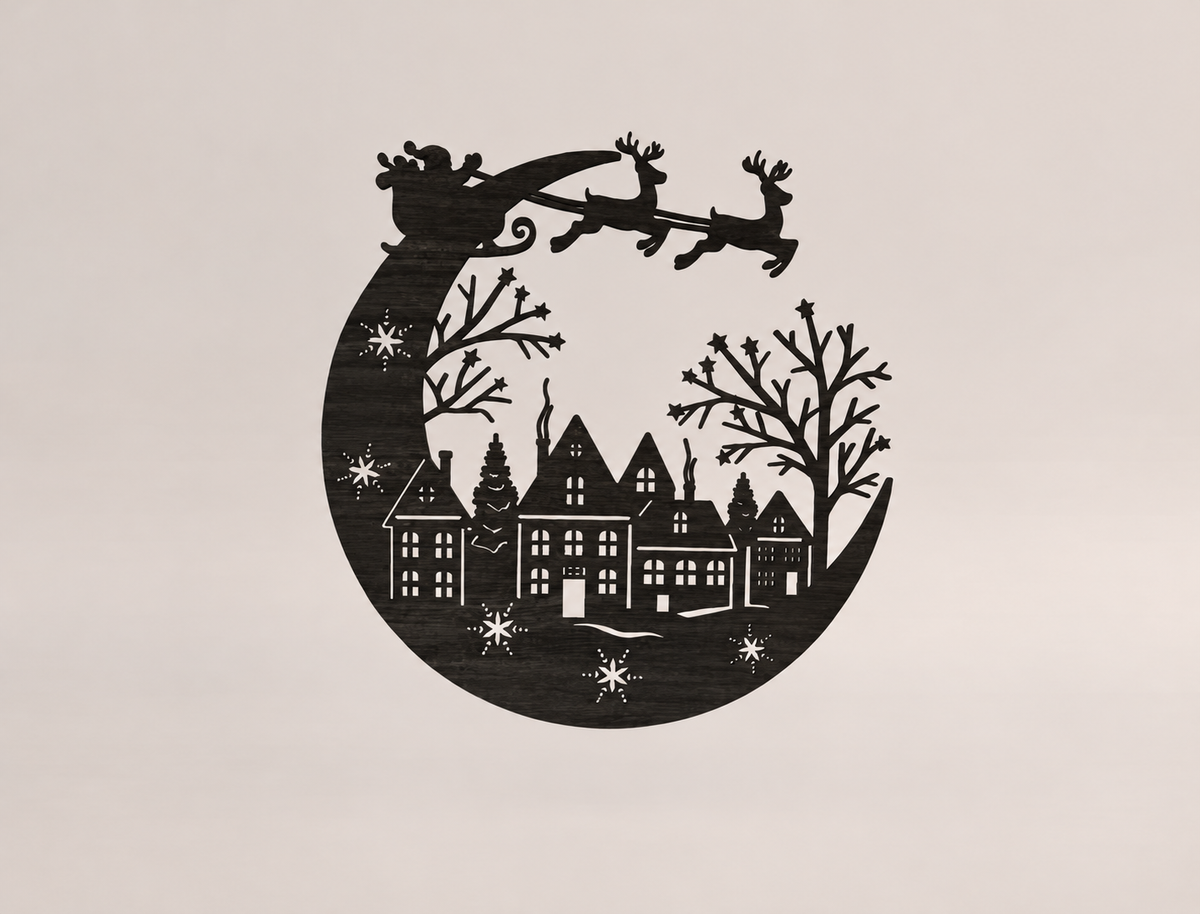 Christmas Village Crescent Moon Metal Sign