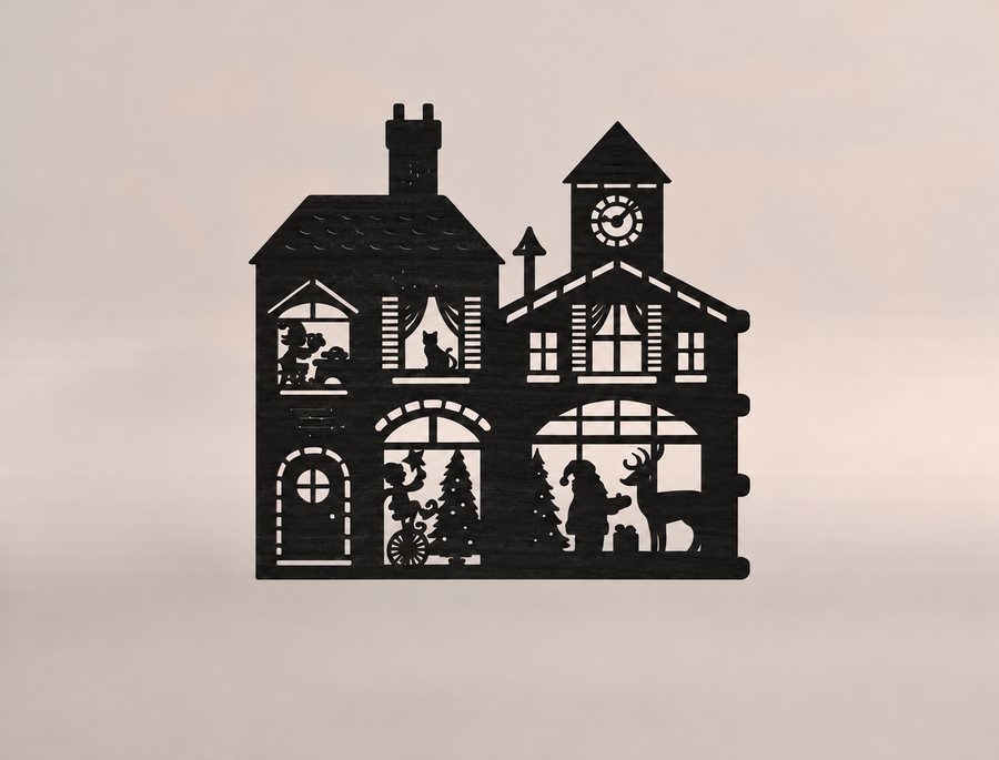 Christmas Village Clock Tower Metal Sign