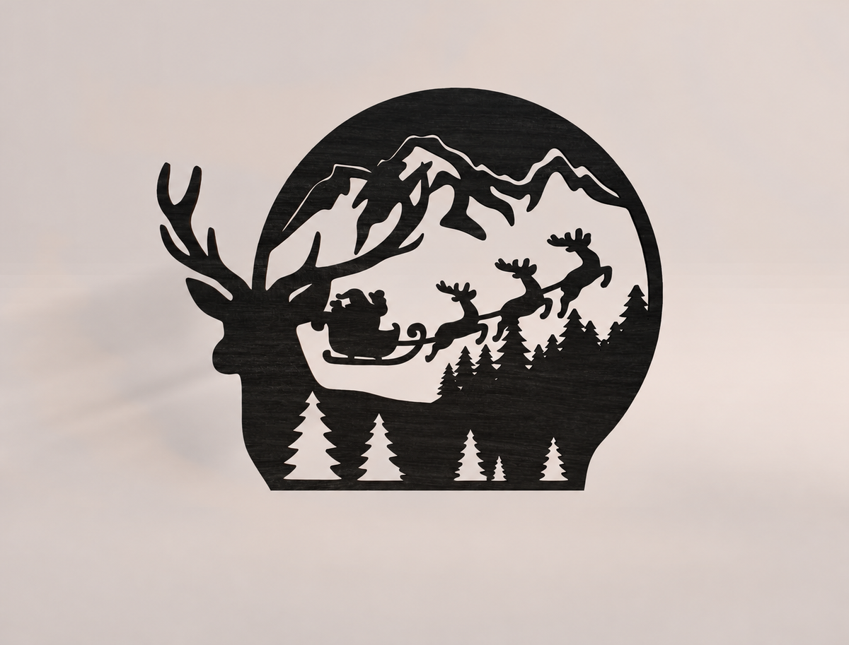 Deer Mountain Santa Sleigh Metal Sign