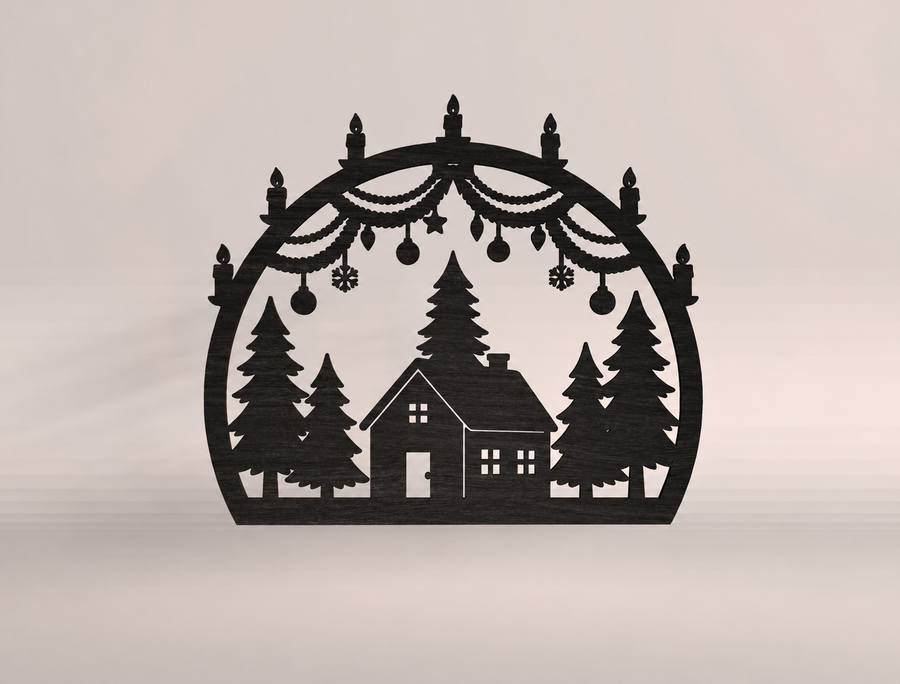 Christmas Cabin Forest Arch Metal Sign