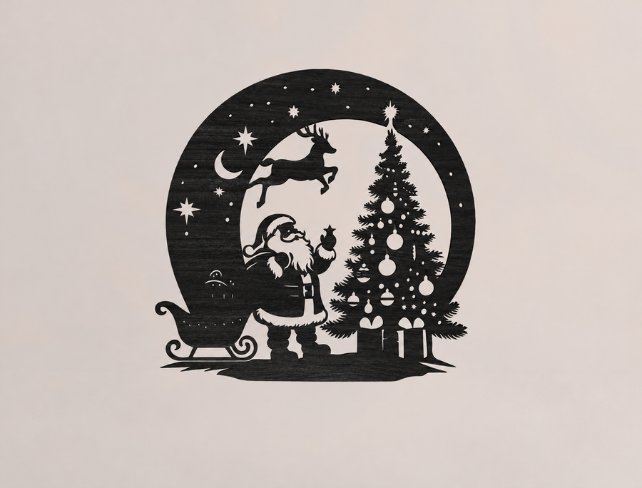 Santa Sleigh Christmas Ornament Metal Sign