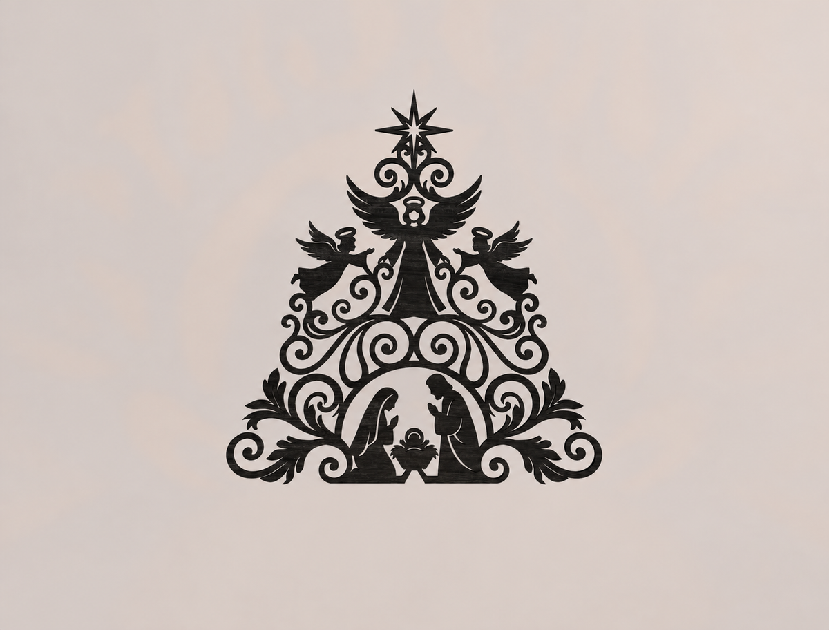 Angels and Nativity Christmas Tree Metal Sign