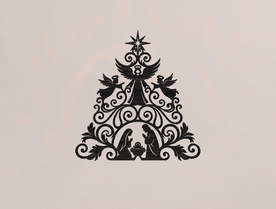 Angels and Nativity Christmas Tree Metal Sign