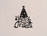 Merry Christmas Tree and Ornaments Metal Sign