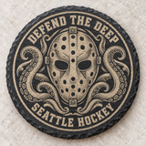 Seattle Kraken engraved slate coaster — Goalie mask