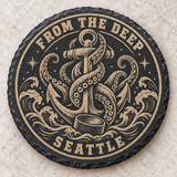 Seattle Kraken engraved slate coaster — Anchor of the deep