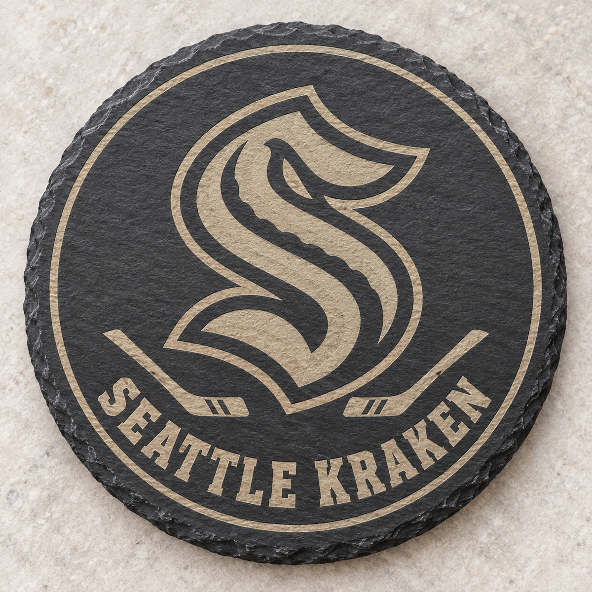 Seattle Kraken Engraved Round Slate Coaster