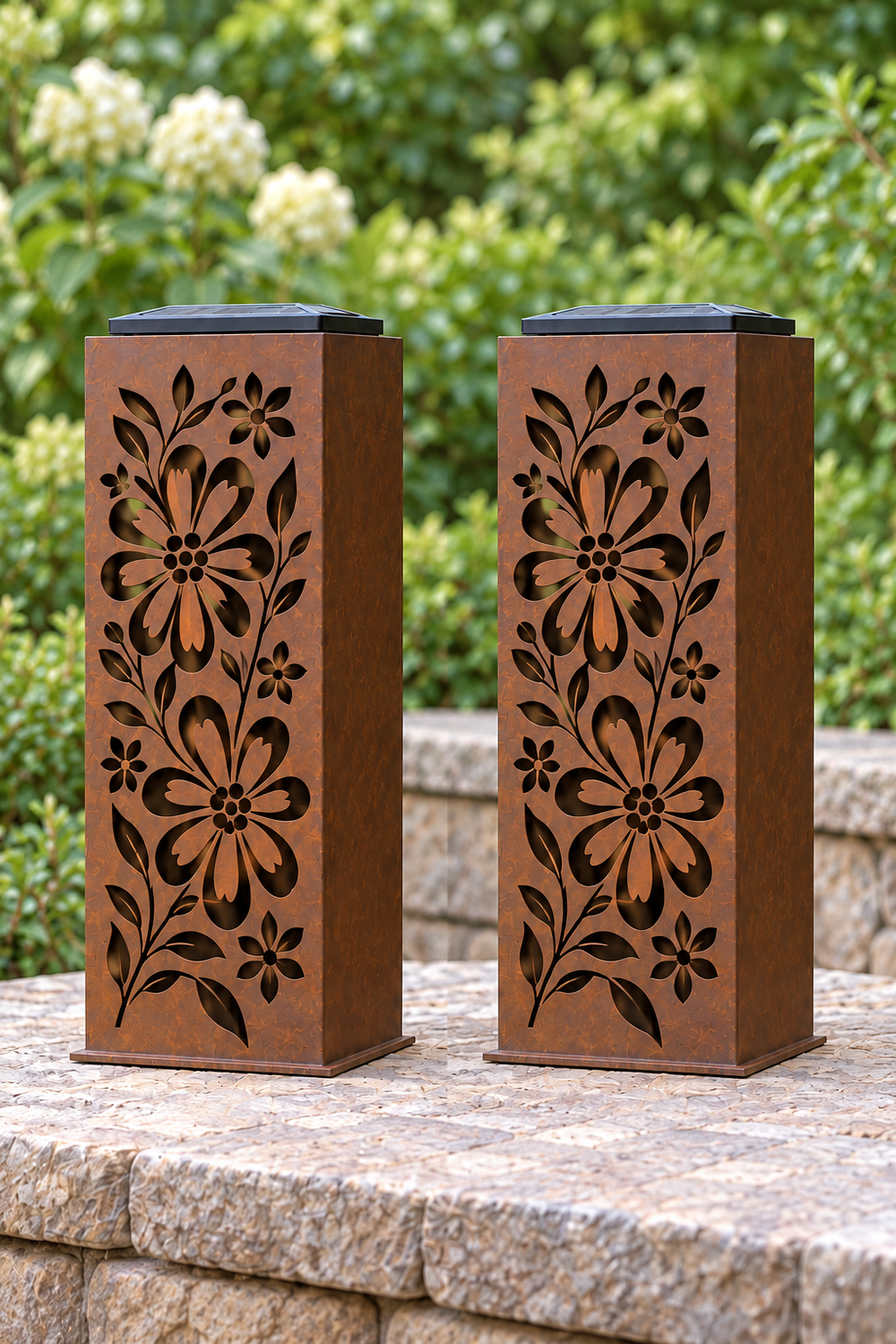 Two-sided Blossom Glow luminary, opposite decorated faces shown from both sides