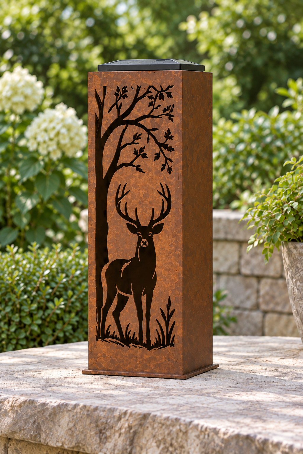 One-sided Forest Buck luminary, one decorated face and plain adjacent panel