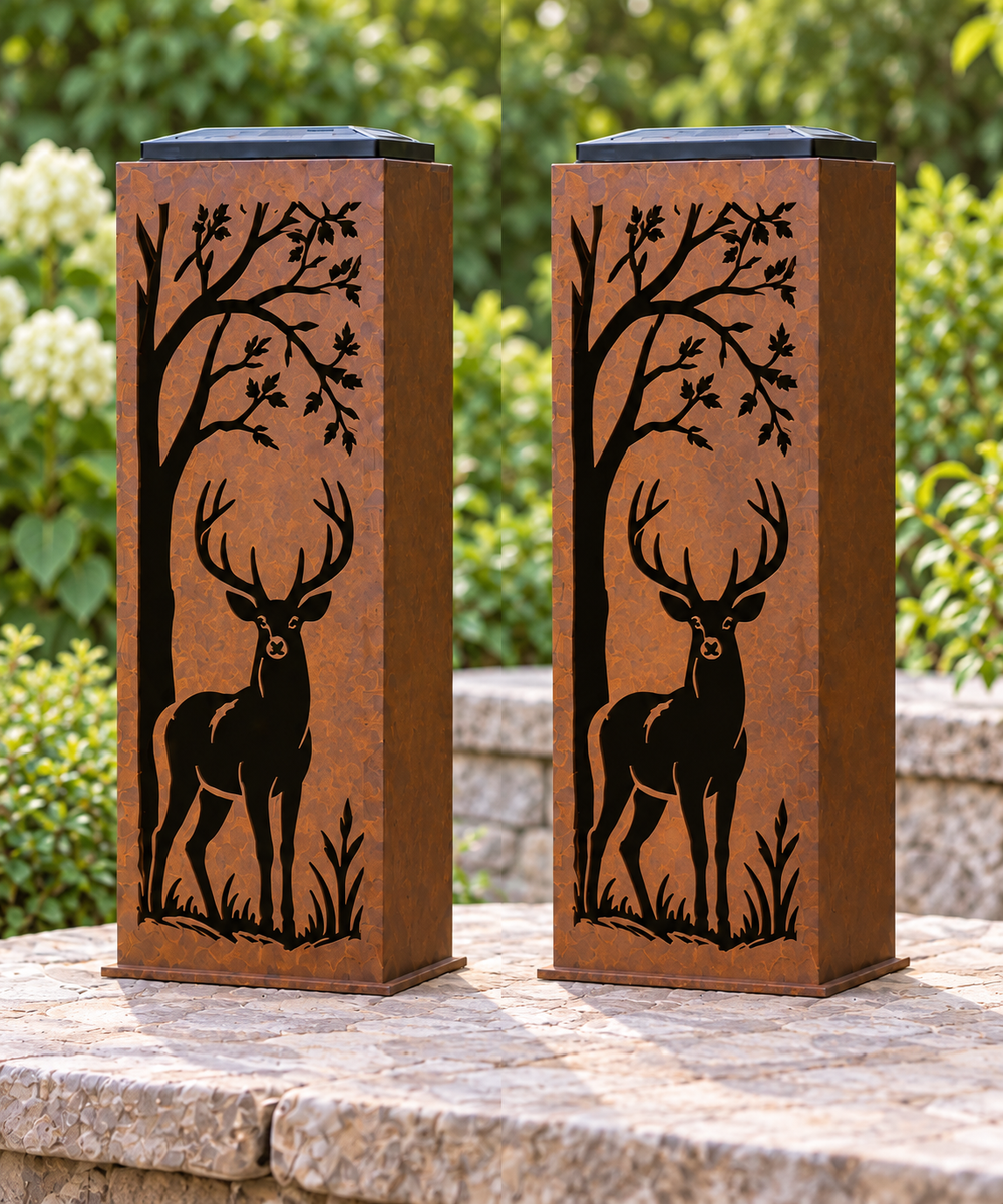 Two-sided Forest Buck luminary, opposite decorated faces shown from both sides