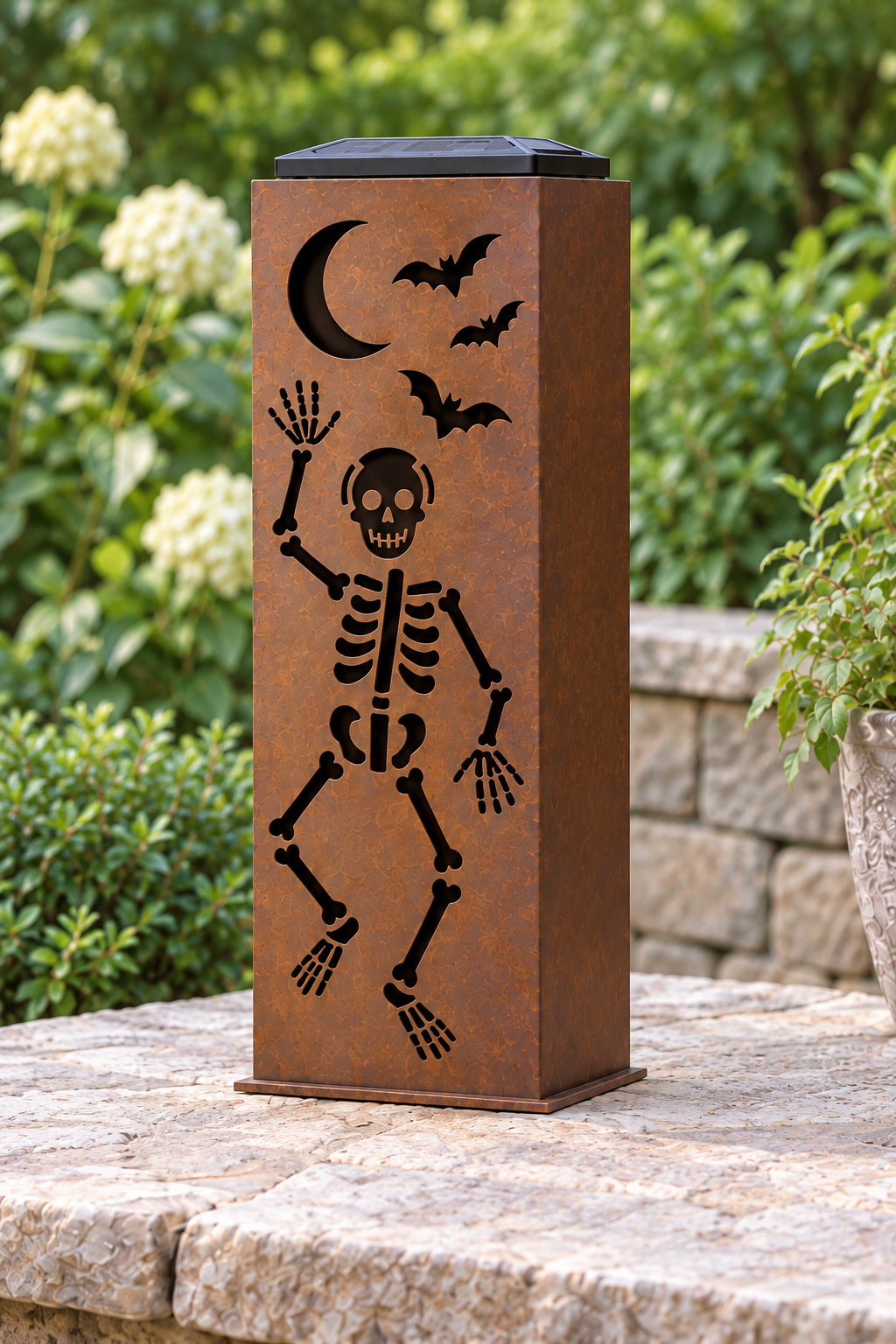 One-sided Dancing Bones luminary, one decorated face and plain adjacent panel