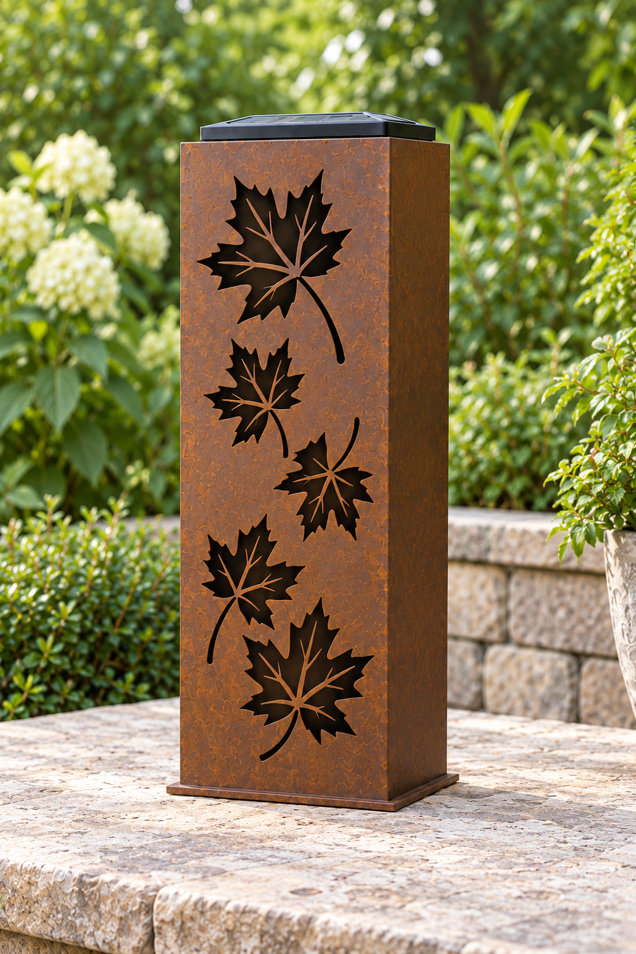 One-sided Maple Fall luminary, one decorated face and plain adjacent panel
