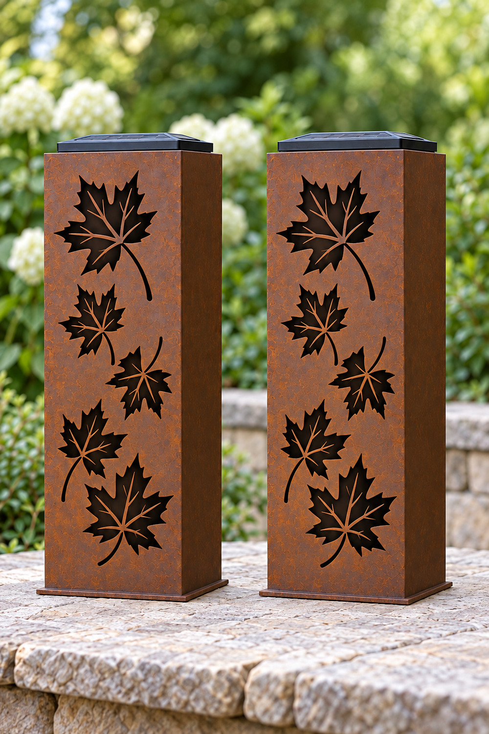 Two-sided Maple Fall luminary, opposite decorated faces shown from both sides