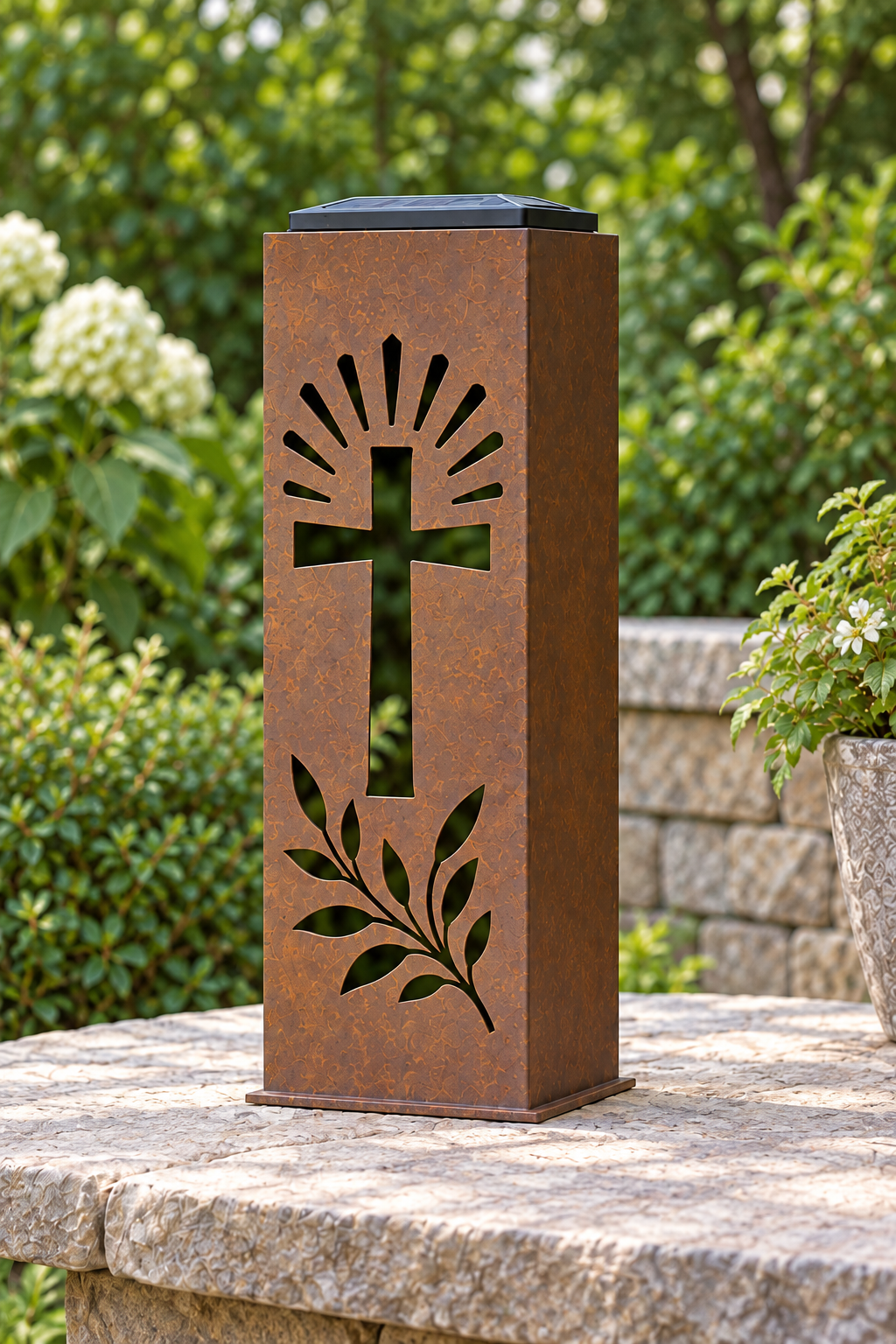 One-sided Cross Of Light luminary, one decorated face and plain adjacent panel