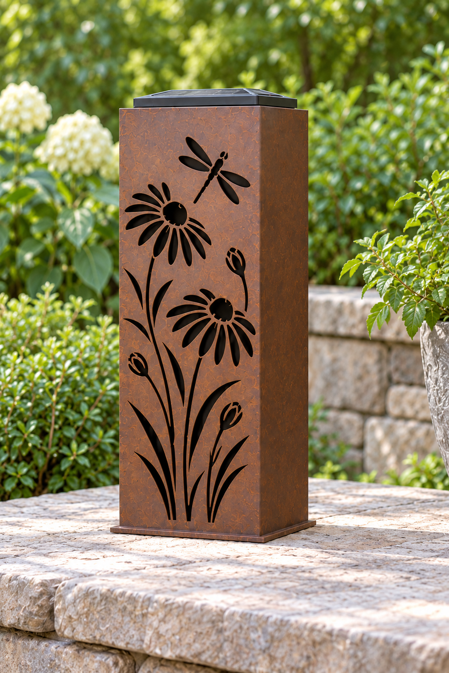 One-sided Wildflower Dance luminary, one decorated face and plain adjacent panel