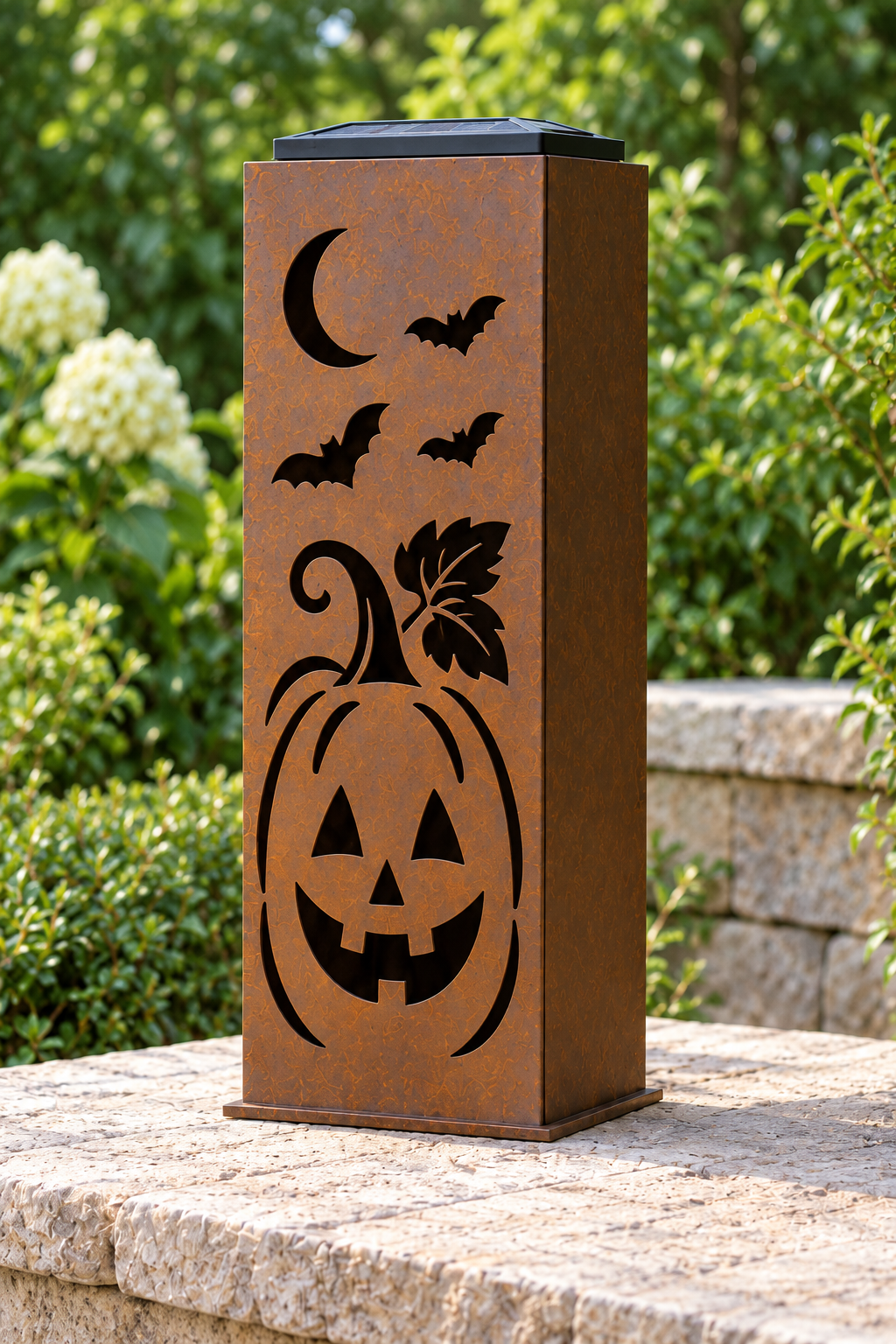 One-sided Harvest Grin luminary, one decorated face and plain adjacent panel