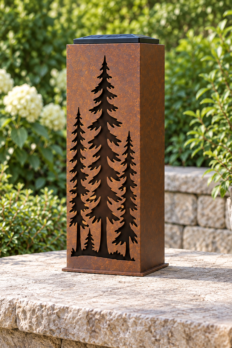 One-sided Woodland Pines luminary, one decorated face and plain adjacent panel