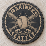 Seattle Mariners engraved slate coaster — Mariners crossed bats and baseball