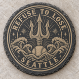 Seattle Mariners engraved slate coaster — Refuse to Lose trident and waves