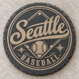 Seattle Mariners engraved slate coaster — Seattle Baseball script and diamond