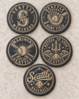 Seattle Mariners set of five different engraved slate coaster designs