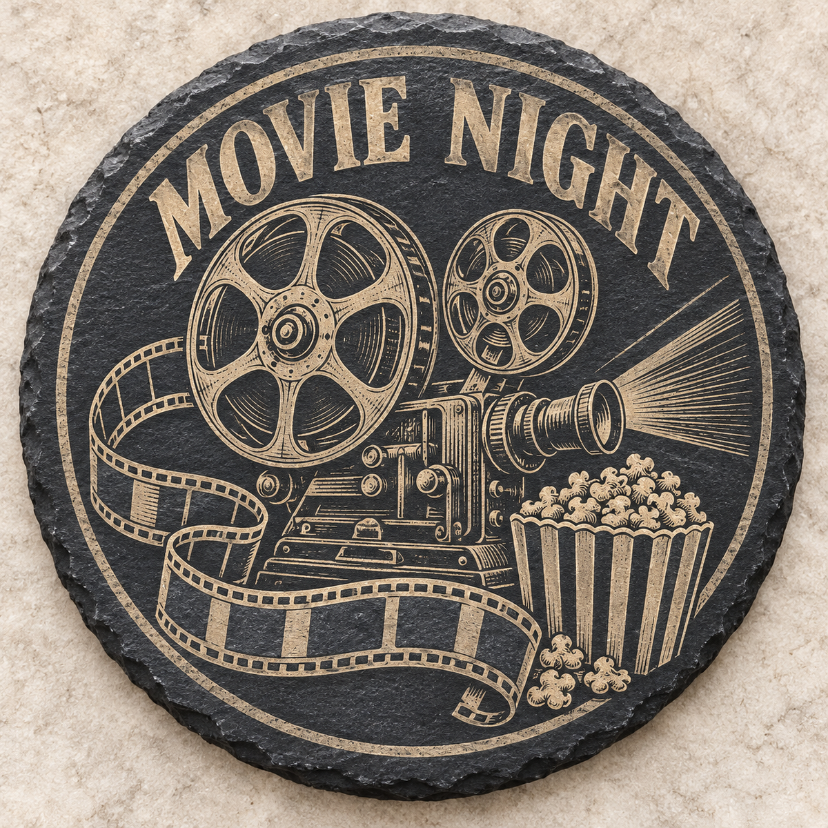 Movie Night Engraved Round Slate Coaster