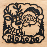 Santa and Reindeer Ho Ho Ho Metal Christmas Wall Art