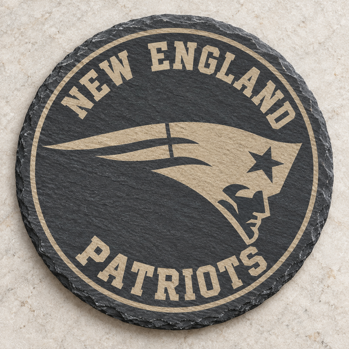 New England Patriots engraved round slate coaster