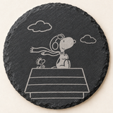 Snoopy and Woodstock engraved slate coaster — Flying ace