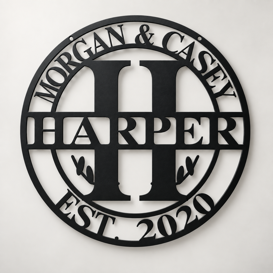 Personalized Double-Circle Family Name Sign