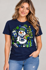 Seattle Christmas Snowman design on a blue Gildan T-shirt