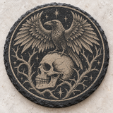 Halloween Skull and Raven Engraved Round Slate Coaster design 2