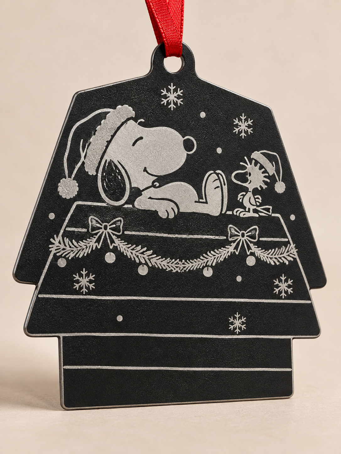 Snoopy and Woodstock Christmas Doghouse Metal Ornament