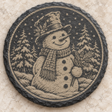 Snowman engraved round slate coaster