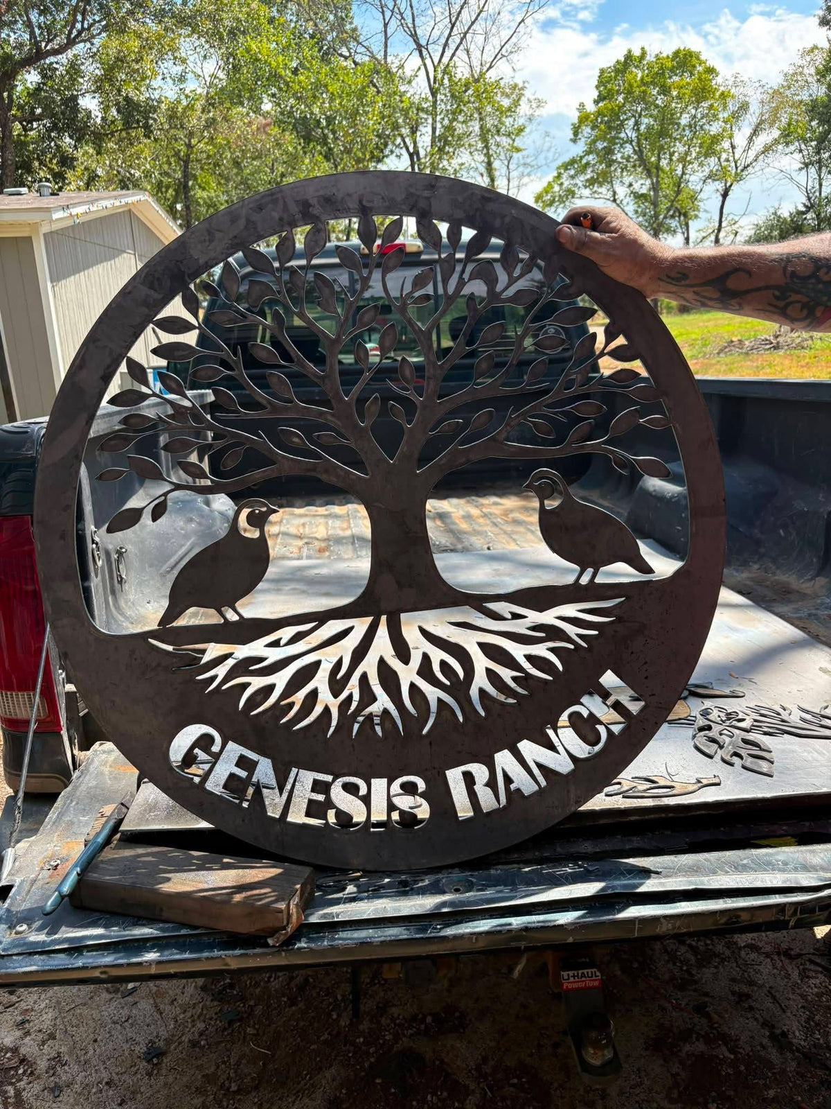 Personalized Genesis Ranch Tree and Birds Metal Sign